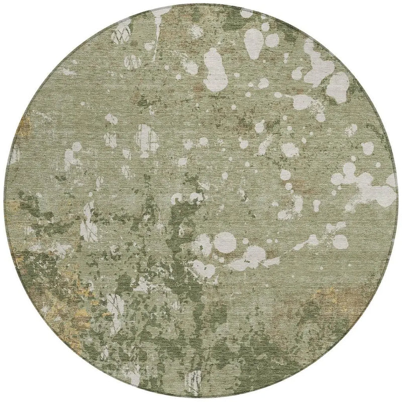 8' Sage And Beige Round Abstract Washable Indoor Outdoor Area Rug Homeroots Outdoor