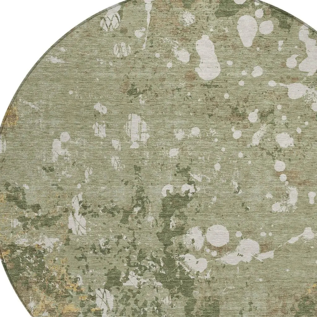8' Sage And Beige Round Abstract Washable Indoor Outdoor Area Rug Homeroots Outdoor