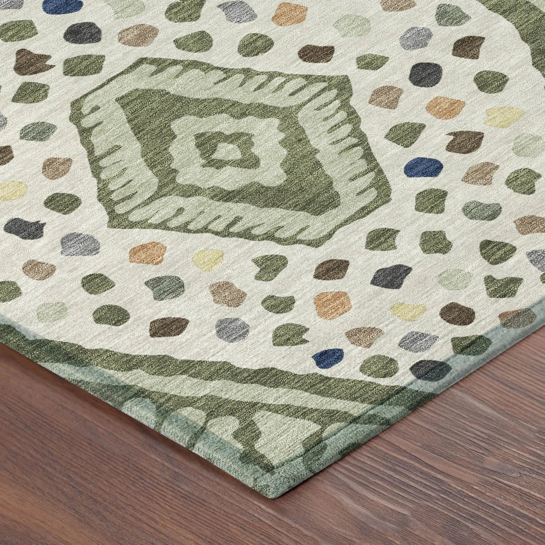 8' Sage And Beige Round Tribal Washable Indoor Outdoor Area Rug Homeroots Outdoor