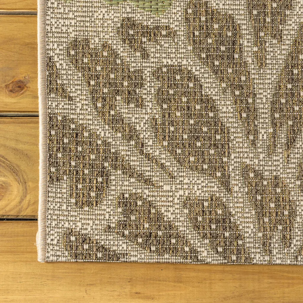 8' Sage And Brown Floral Indoor Outdoor Runner Rug Homeroots Outdoor