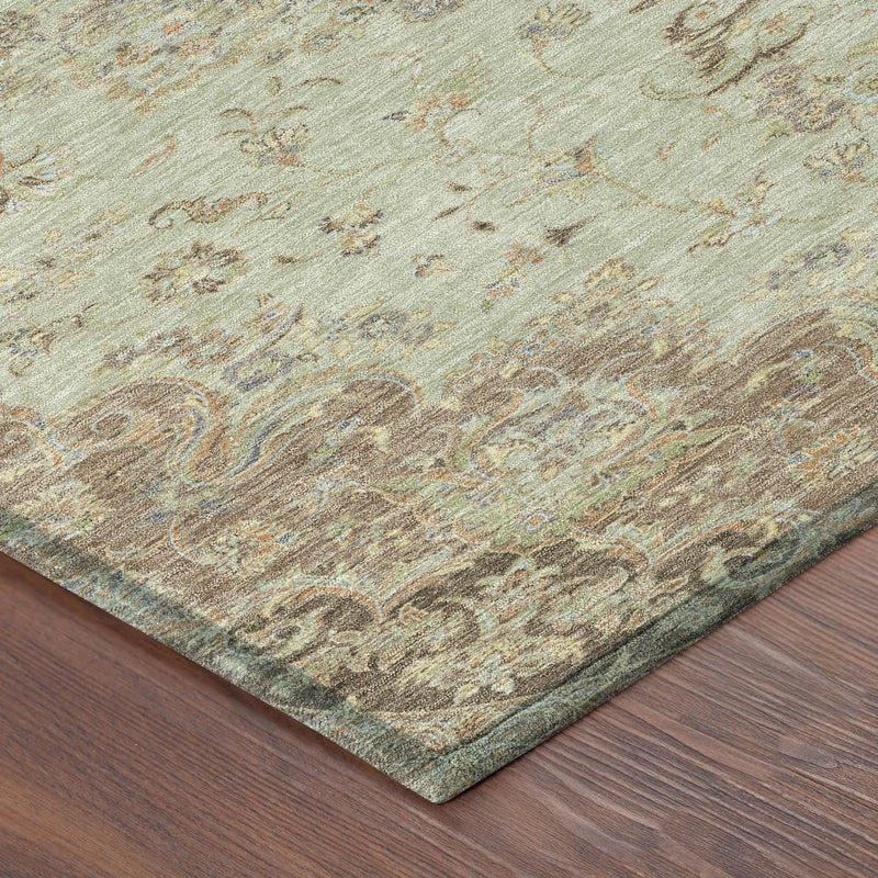 8' Sage And Brown Round Floral Medallion Washable Indoor Outdoor Area Rug Homeroots Outdoor