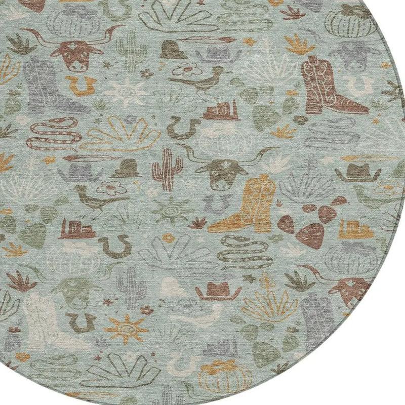 8' Sage And Gold Round Cactus Washable Indoor Outdoor Area Rug Homeroots Outdoor
