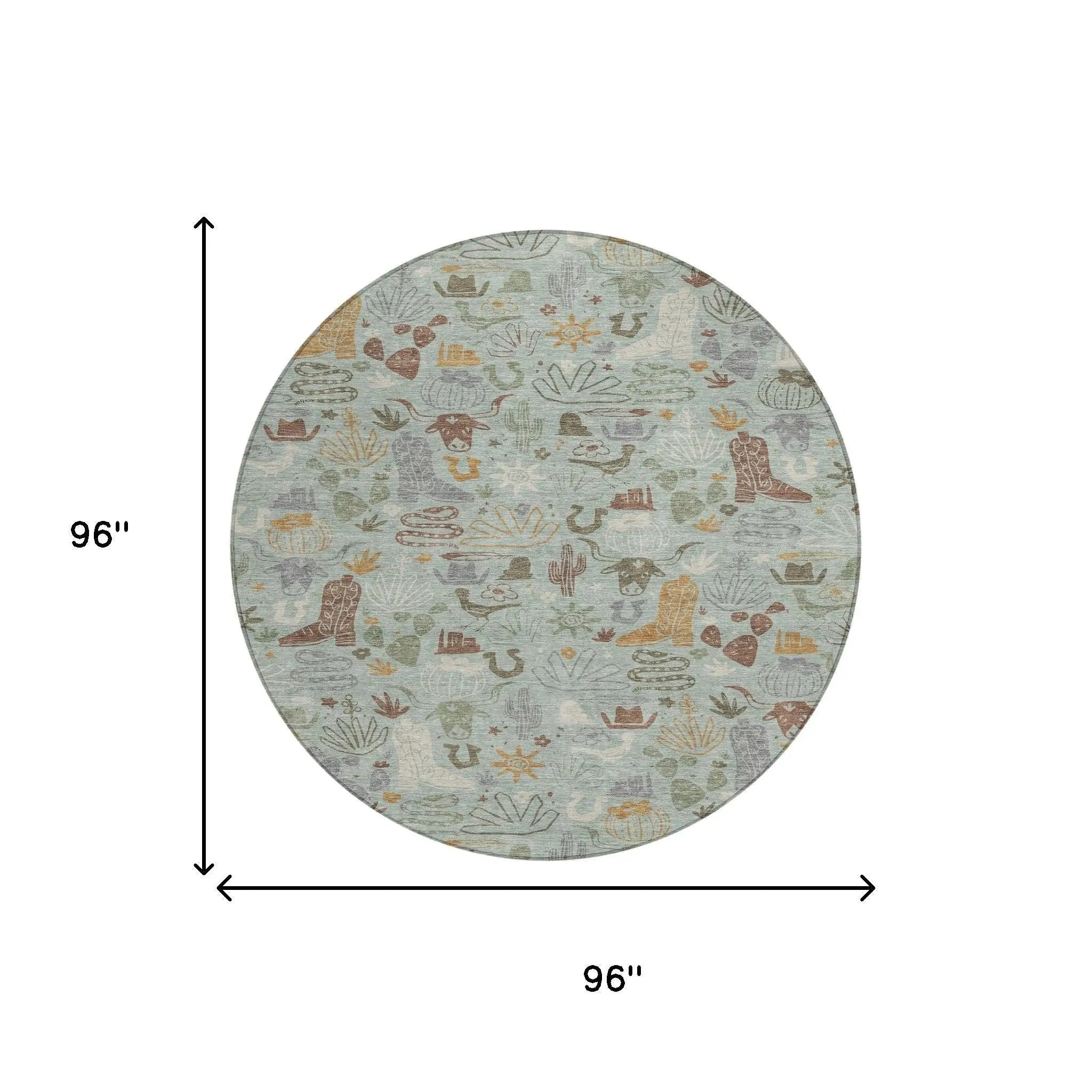 8' Sage And Gold Round Cactus Washable Indoor Outdoor Area Rug Homeroots Outdoor