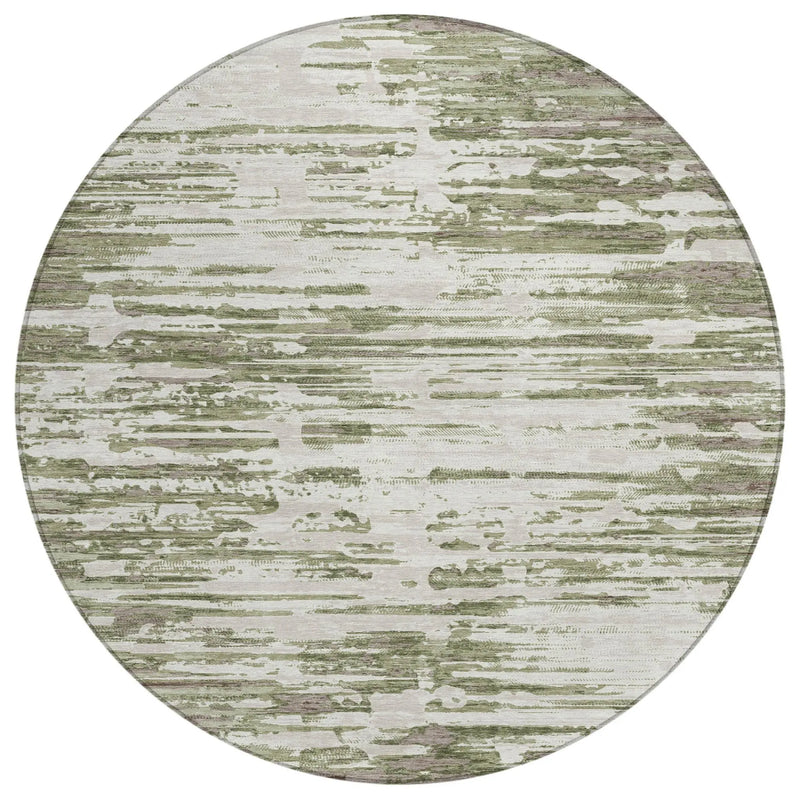8' Sage And Green Round Abstract Washable Indoor Outdoor Area Rug Homeroots Outdoor