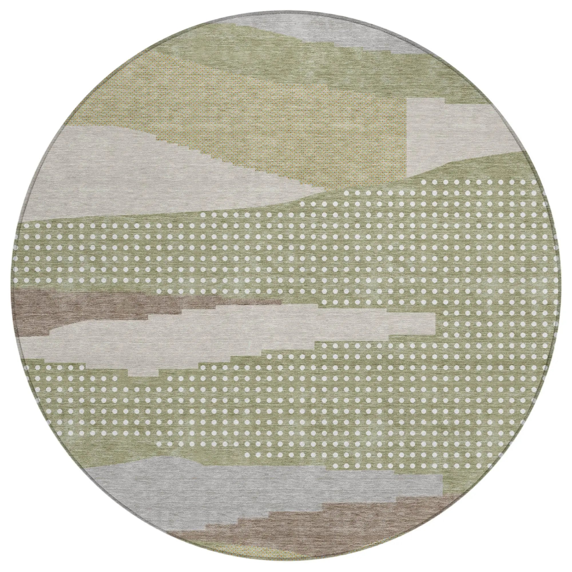 8' Sage And Green Round Abstract Washable Indoor Outdoor Area Rug Homeroots Outdoor