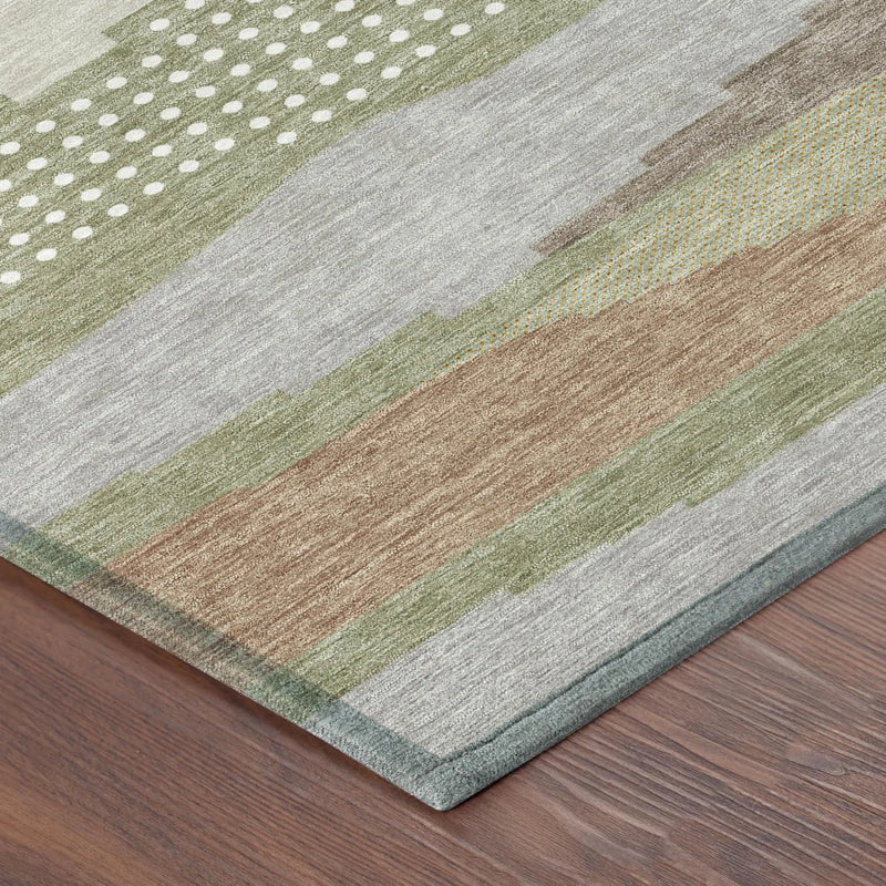 8' Sage And Green Round Abstract Washable Indoor Outdoor Area Rug Homeroots Outdoor