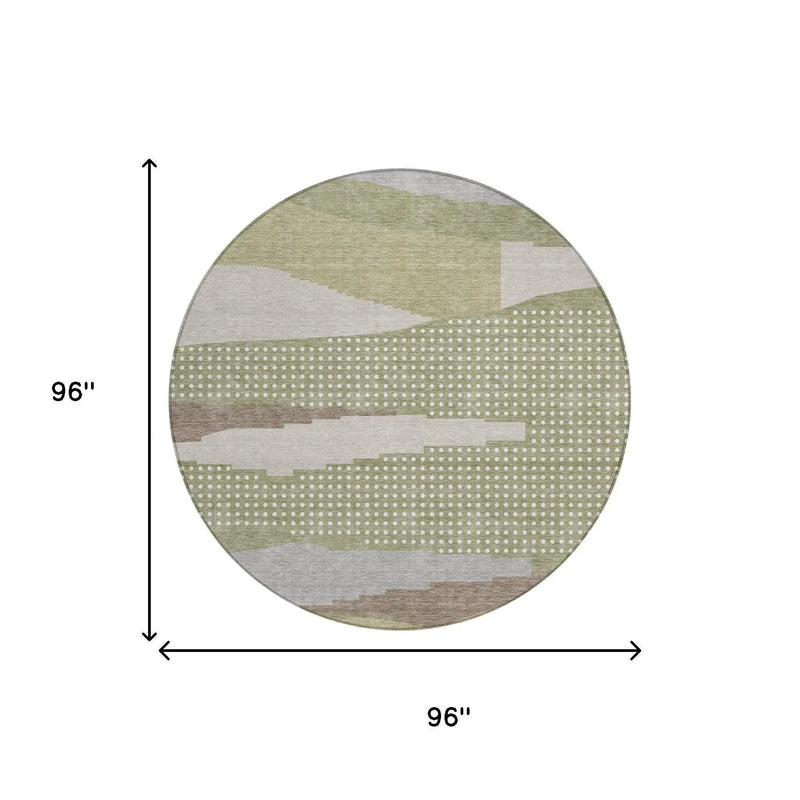 8' Sage And Green Round Abstract Washable Indoor Outdoor Area Rug Homeroots Outdoor