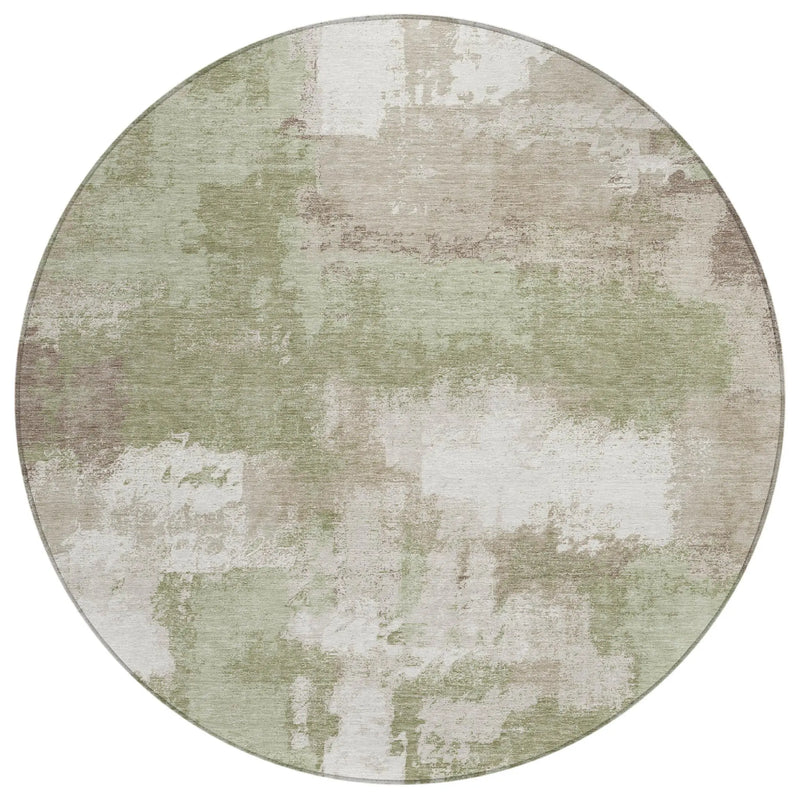 8' Sage And Green Round Abstract Washable Indoor Outdoor Area Rug Homeroots Outdoor
