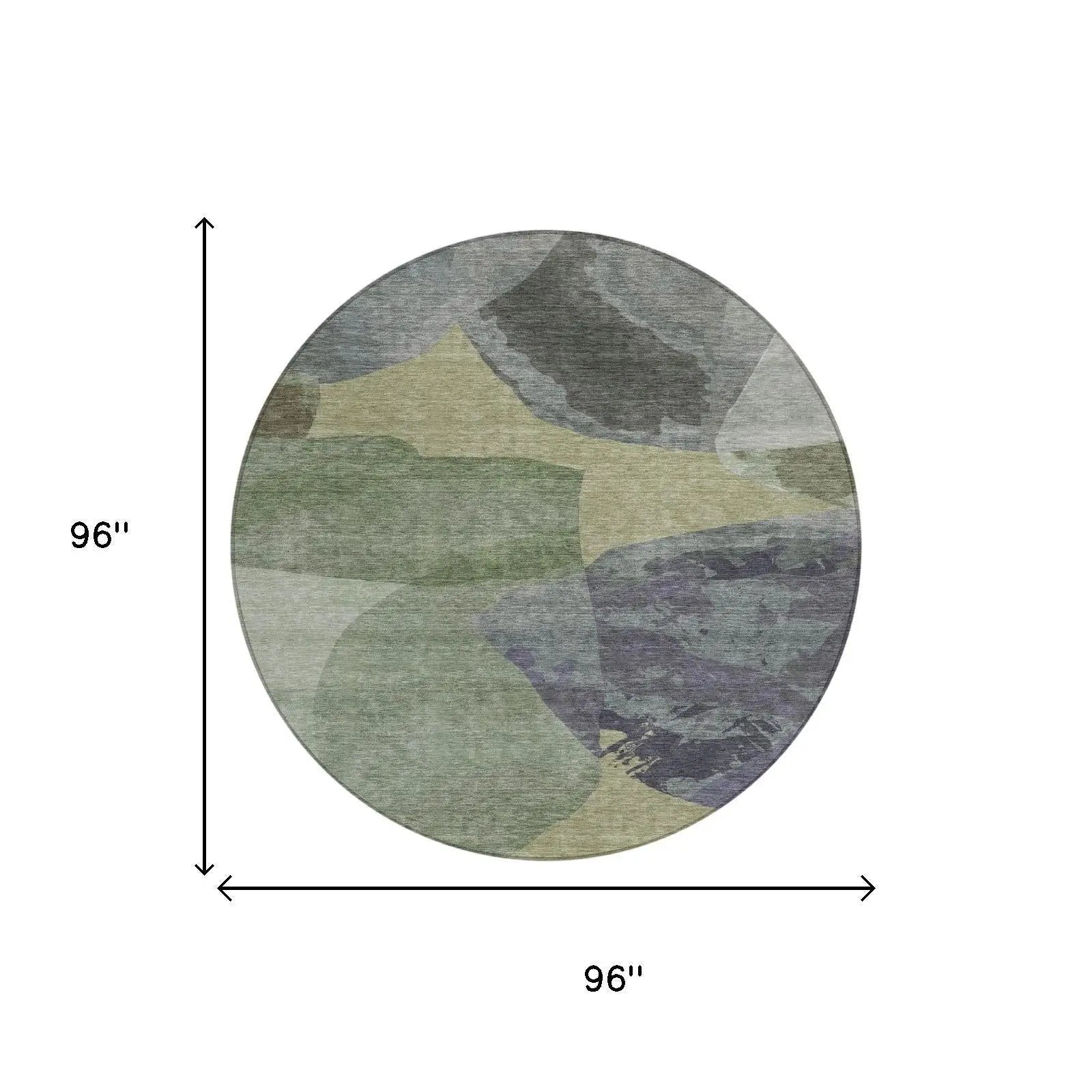 8' Sage And Green Round Abstract Washable Indoor Outdoor Area Rug Homeroots Outdoor