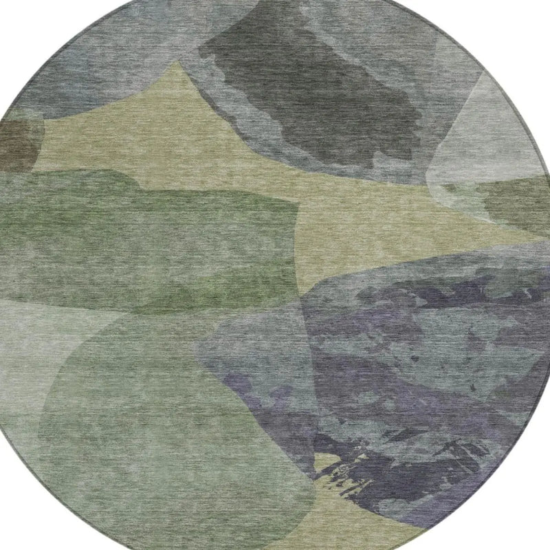 8' Sage And Green Round Abstract Washable Indoor Outdoor Area Rug Homeroots Outdoor