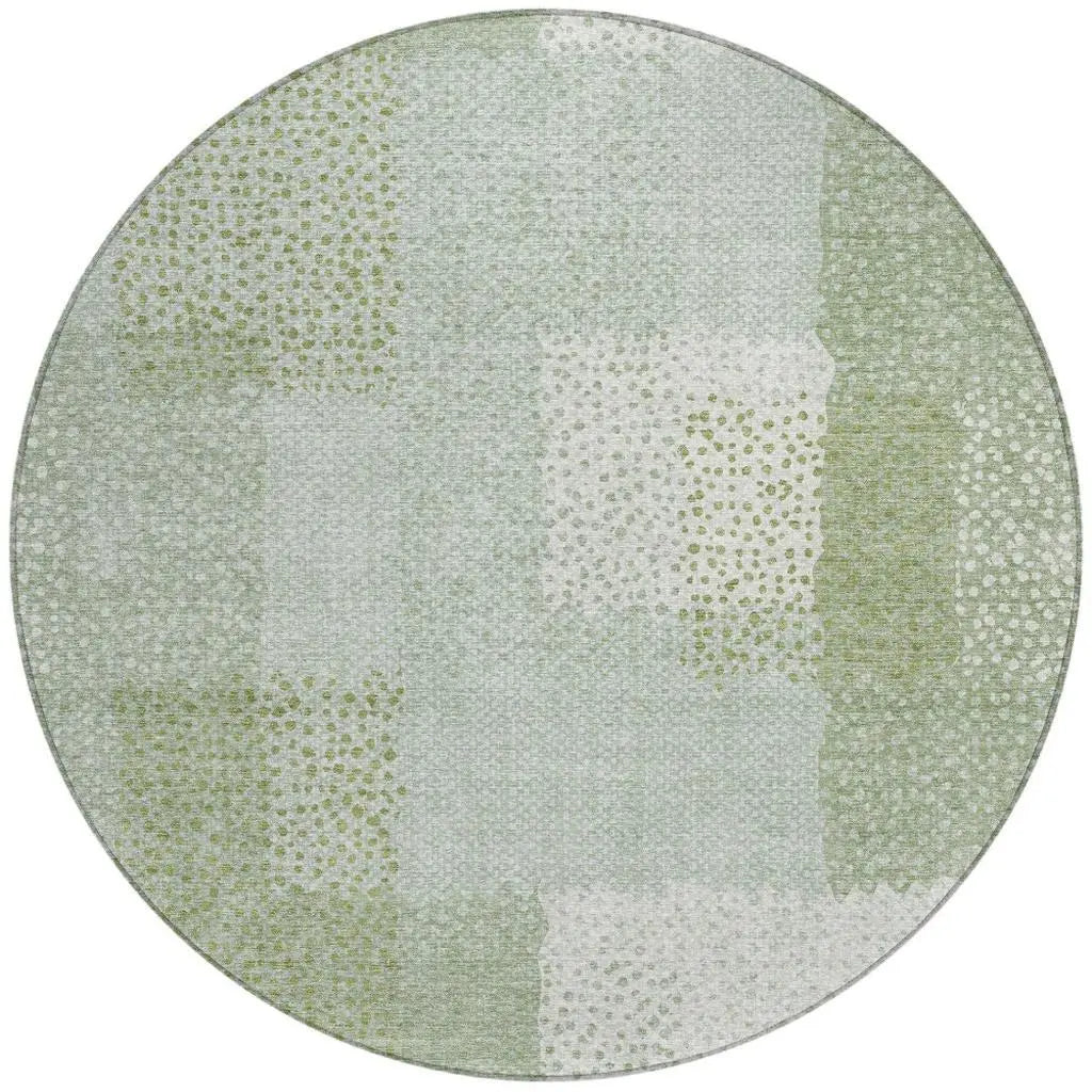 8' Sage And Green Round Abstract Washable Indoor Outdoor Area Rug Homeroots Outdoor