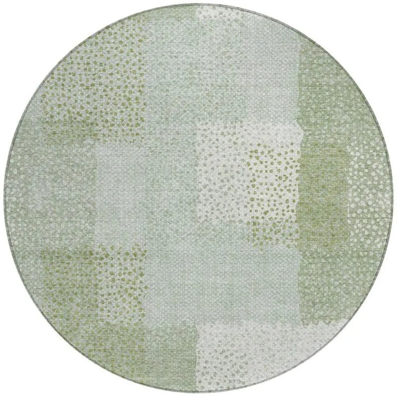 8' Sage And Green Round Abstract Washable Indoor Outdoor Area Rug Homeroots Outdoor