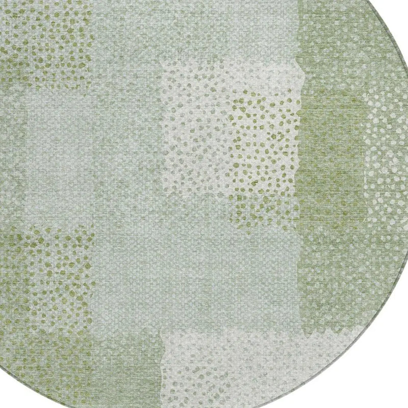 8' Sage And Green Round Abstract Washable Indoor Outdoor Area Rug Homeroots Outdoor