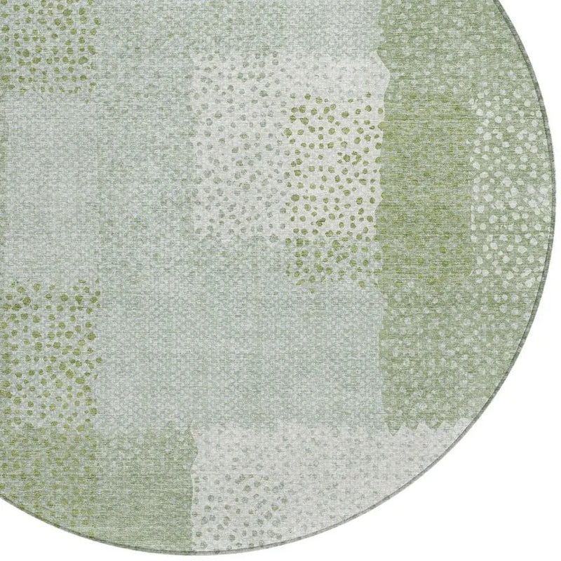 8' Sage And Green Round Abstract Washable Indoor Outdoor Area Rug Homeroots Outdoor