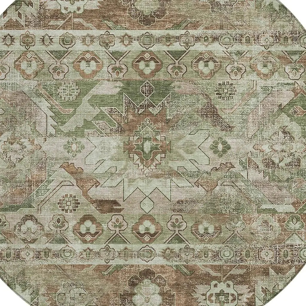 8' Sage And Green Round Cactus Washable Indoor Outdoor Area Rug Homeroots Outdoor