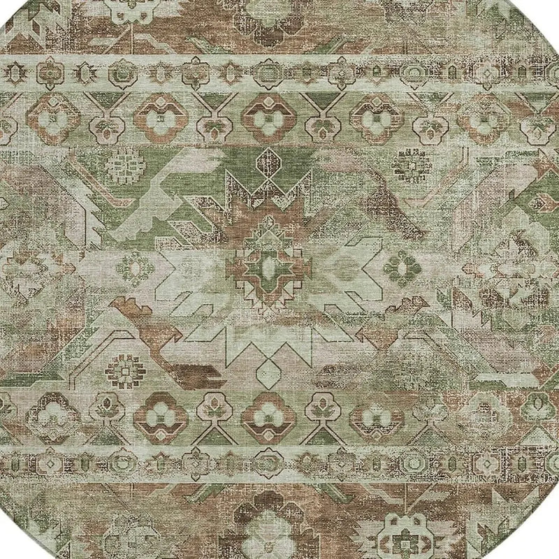 8' Sage And Green Round Cactus Washable Indoor Outdoor Area Rug Homeroots Outdoor