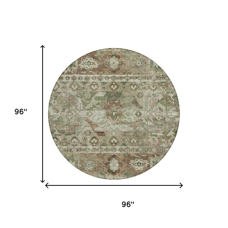 8' Sage And Green Round Cactus Washable Indoor Outdoor Area Rug Homeroots Outdoor