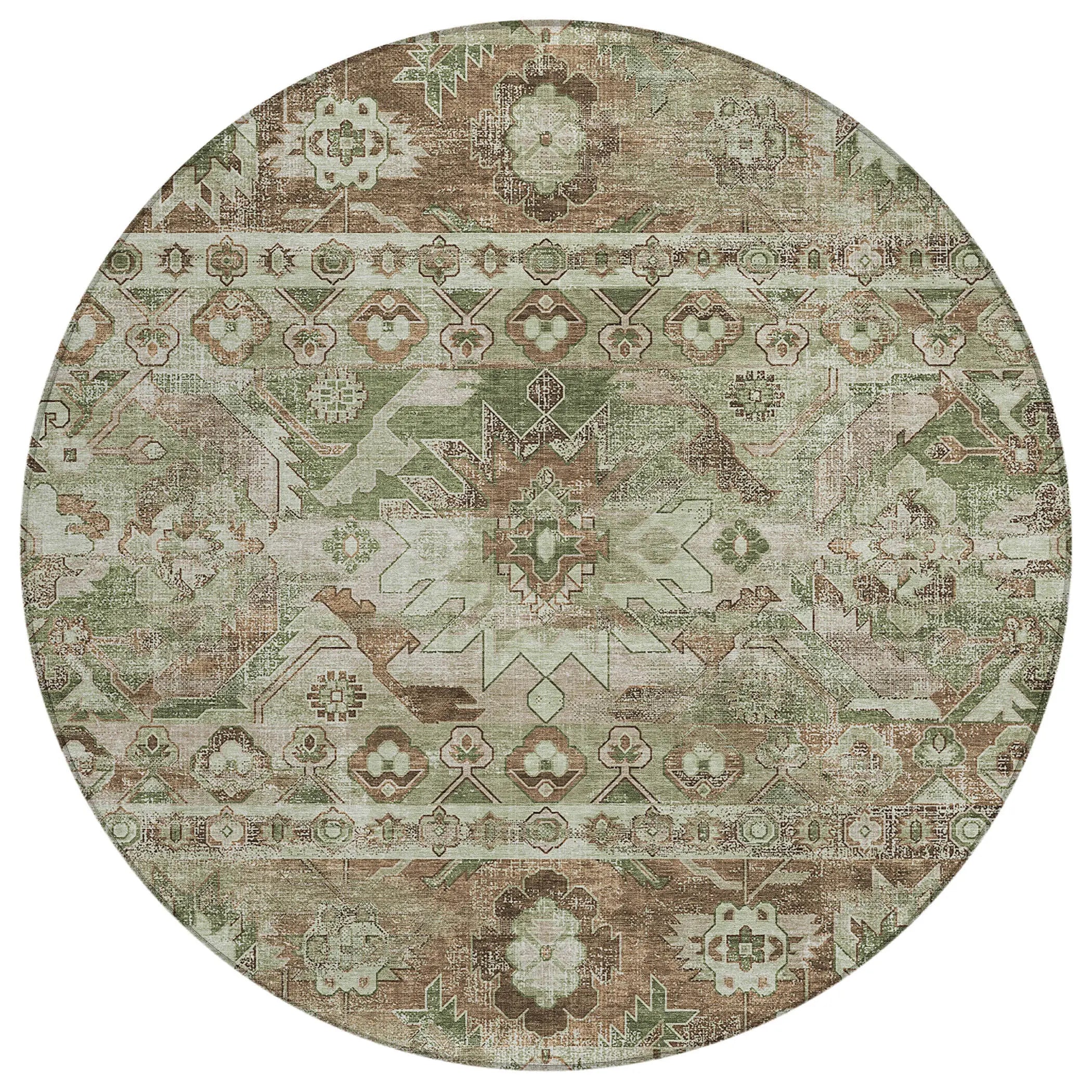8' Sage And Green Round Cactus Washable Indoor Outdoor Area Rug Homeroots Outdoor