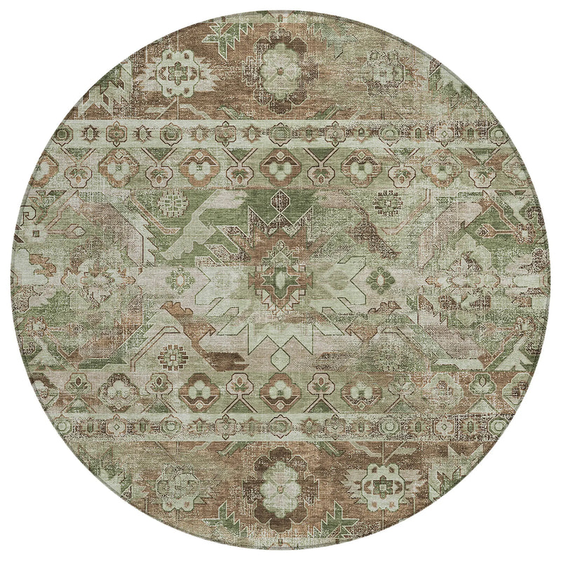 8' Sage And Green Round Cactus Washable Indoor Outdoor Area Rug Homeroots Outdoor