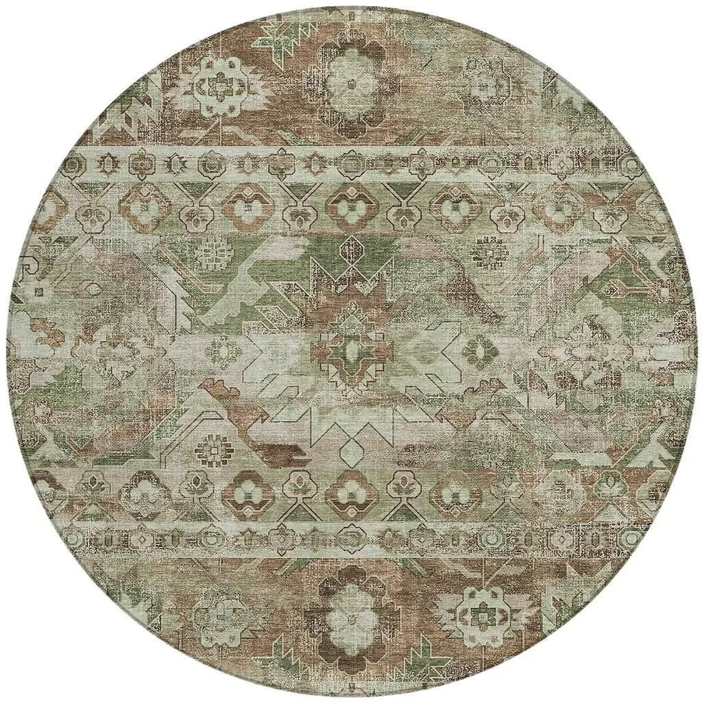8' Sage And Green Round Cactus Washable Indoor Outdoor Area Rug Homeroots Outdoor