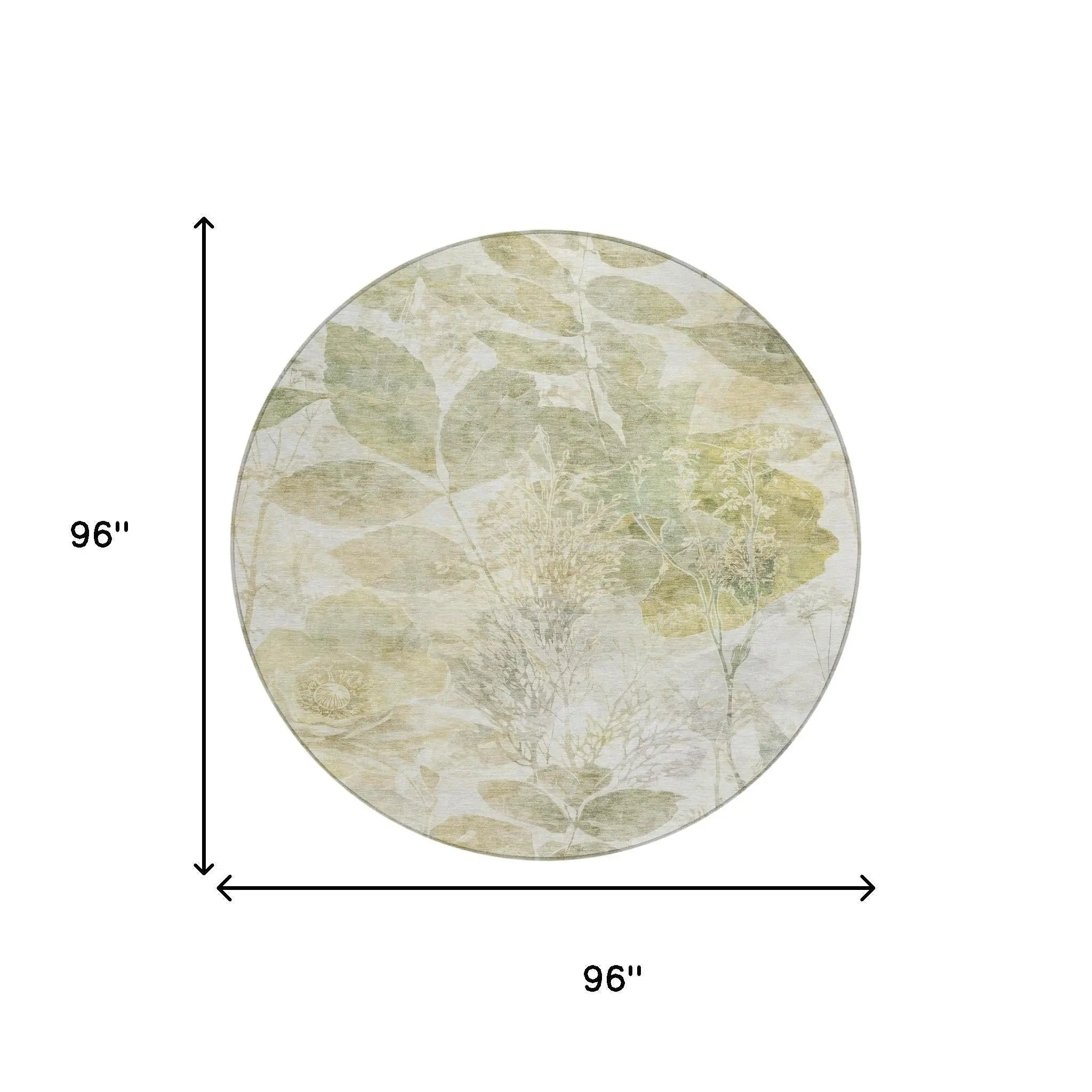 8' Sage And Green Round Floral Washable Indoor Outdoor Area Rug Homeroots Outdoor