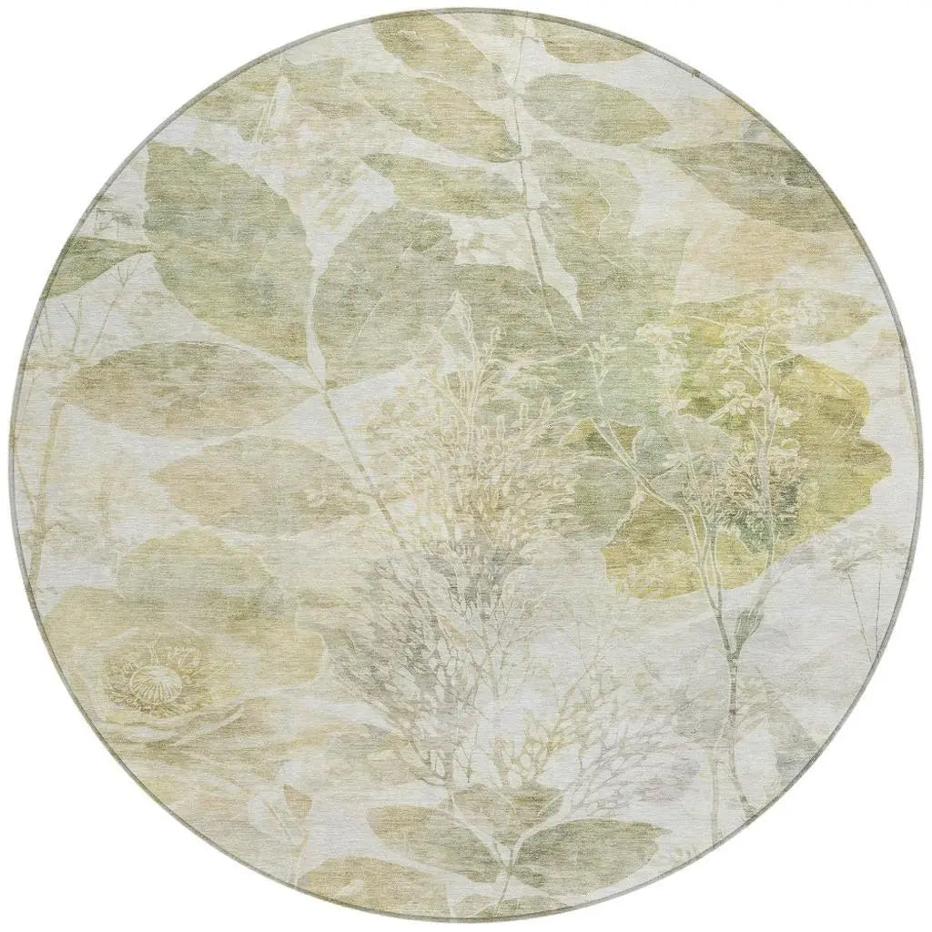 8' Sage And Green Round Floral Washable Indoor Outdoor Area Rug Homeroots Outdoor