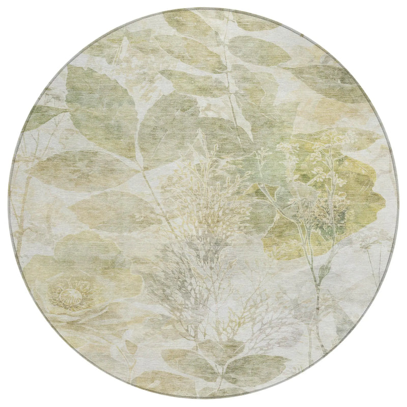 8' Sage And Green Round Floral Washable Indoor Outdoor Area Rug Homeroots Outdoor