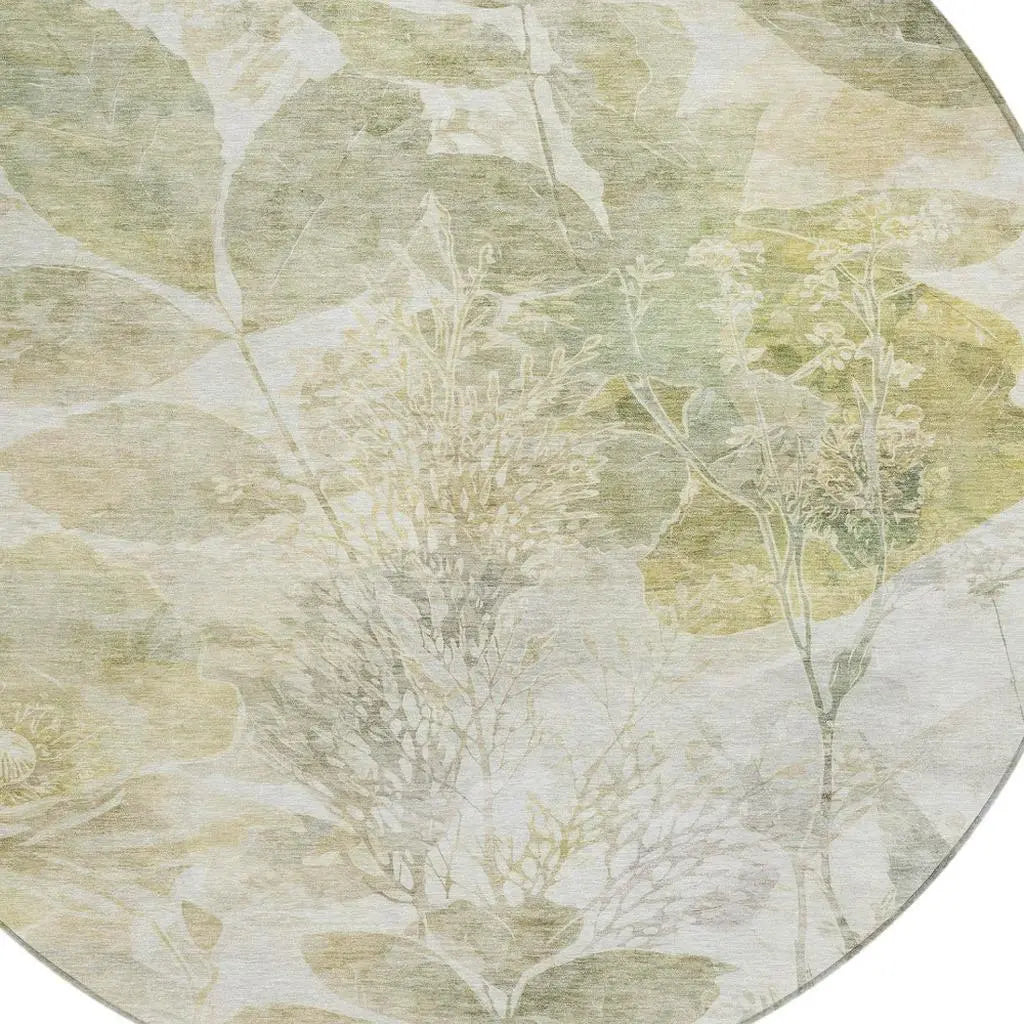 8' Sage And Green Round Floral Washable Indoor Outdoor Area Rug Homeroots Outdoor