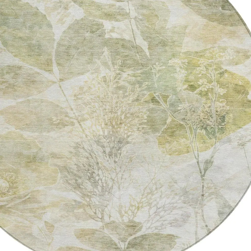 8' Sage And Green Round Floral Washable Indoor Outdoor Area Rug Homeroots Outdoor