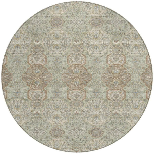 8' Sage And Green Round Floral Washable Indoor Outdoor Area Rug Homeroots Outdoor