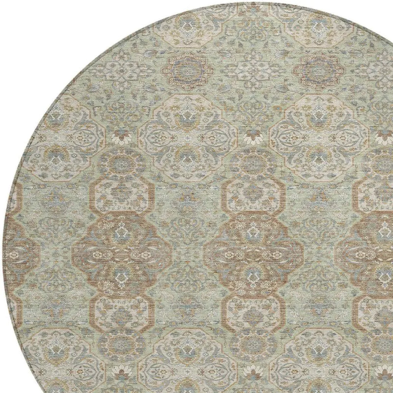 8' Sage And Green Round Floral Washable Indoor Outdoor Area Rug Homeroots Outdoor