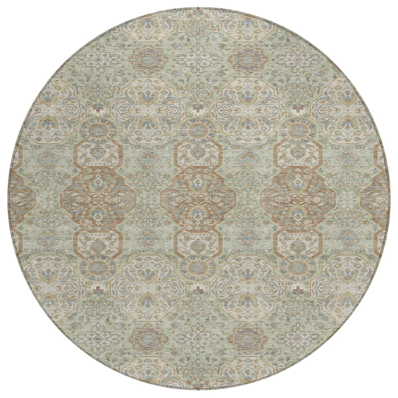 8' Sage And Green Round Floral Washable Indoor Outdoor Area Rug Homeroots Outdoor