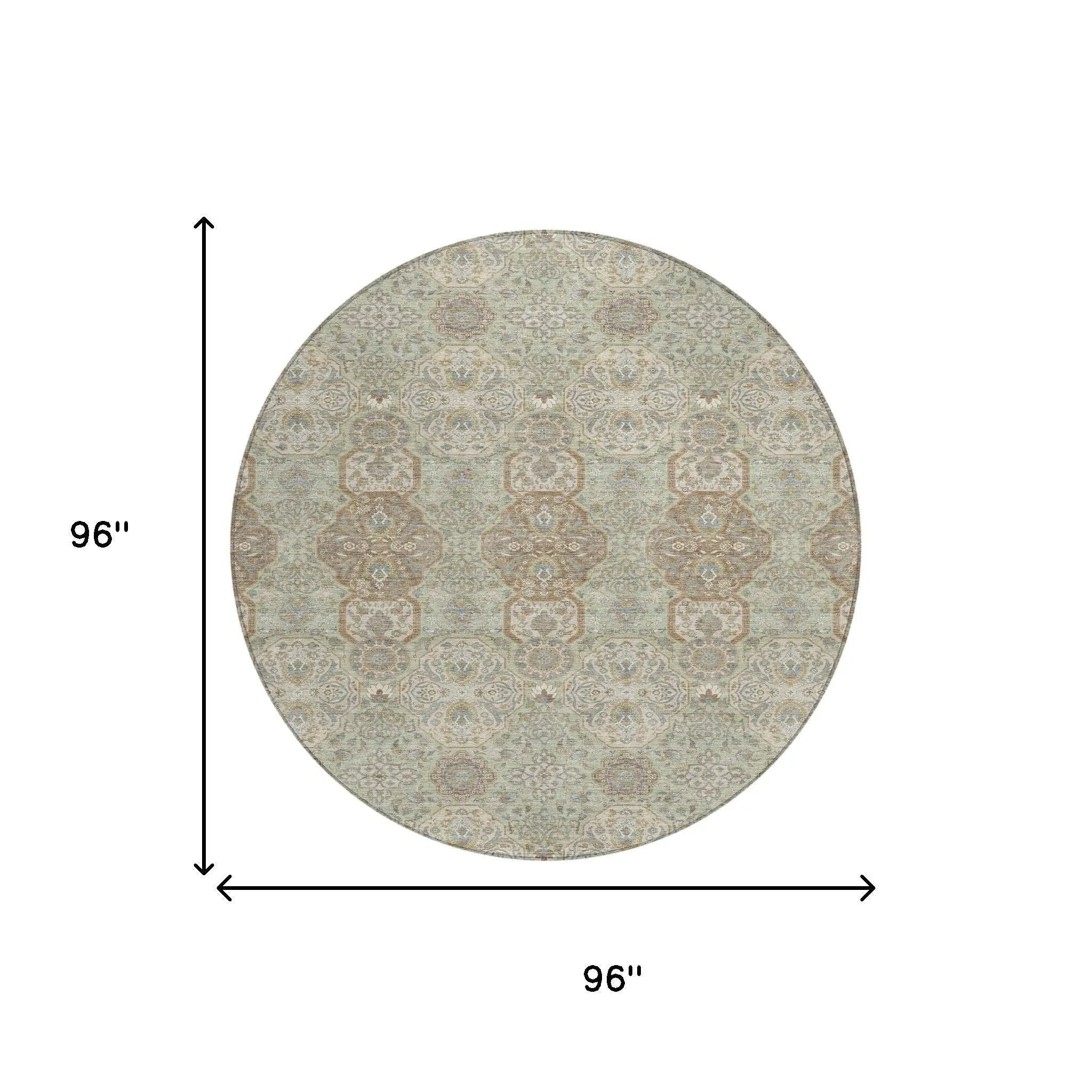 8' Sage And Green Round Floral Washable Indoor Outdoor Area Rug Homeroots Outdoor