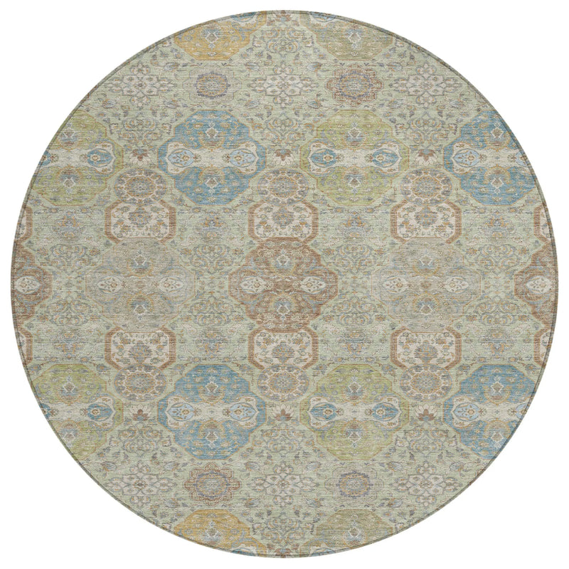 8' Sage And Green Round Floral Washable Indoor Outdoor Area Rug Homeroots Outdoor