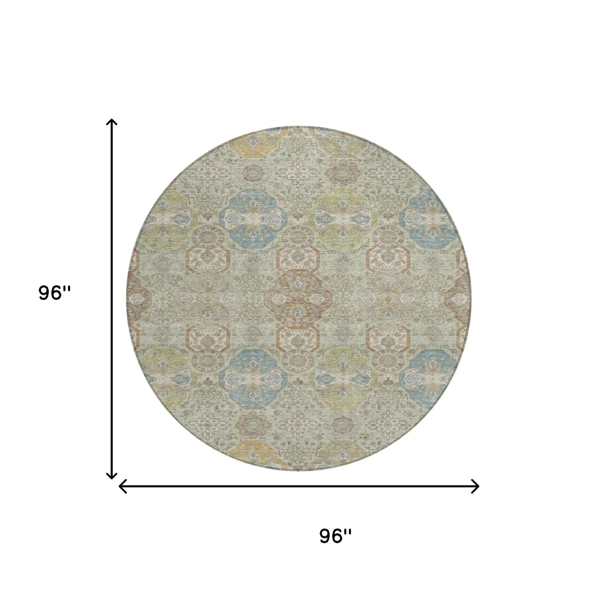 8' Sage And Green Round Floral Washable Indoor Outdoor Area Rug Homeroots Outdoor