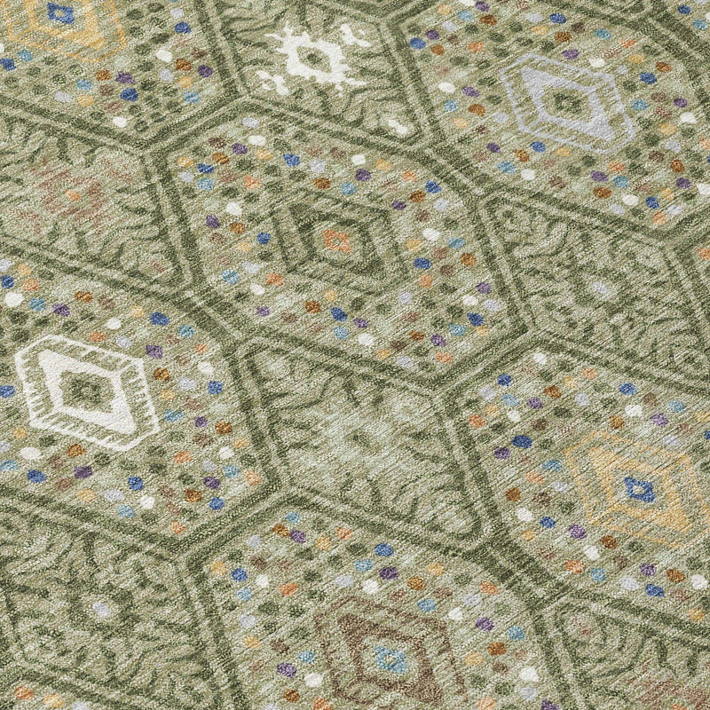 8' Sage And Green Round Geometric Washable Indoor Outdoor Area Rug Homeroots Outdoor