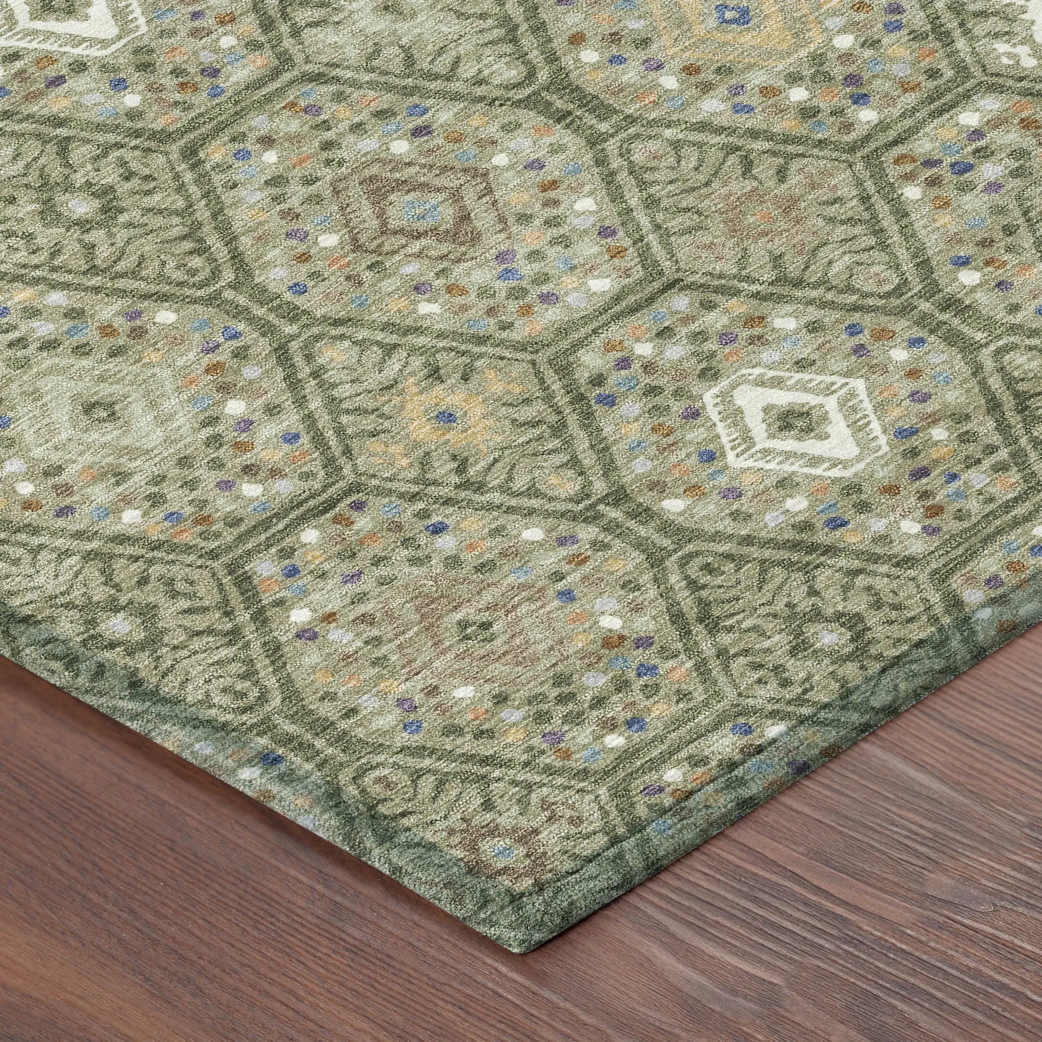 8' Sage And Green Round Geometric Washable Indoor Outdoor Area Rug Homeroots Outdoor