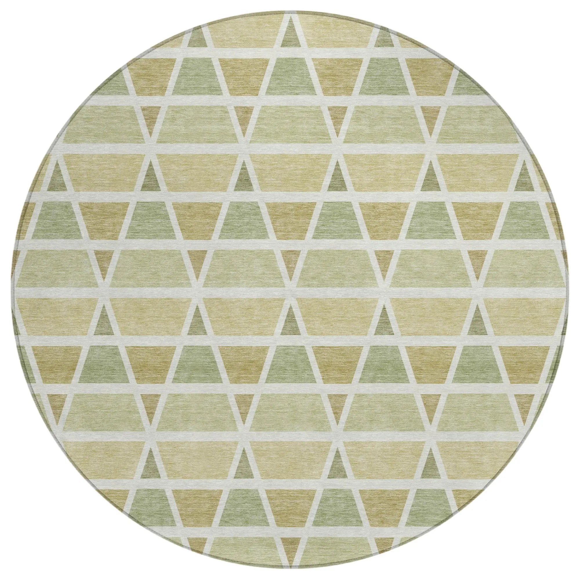 8' Sage And Green Round Geometric Washable Indoor Outdoor Area Rug Homeroots Outdoor