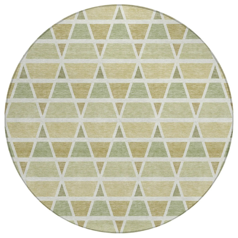 8' Sage And Green Round Geometric Washable Indoor Outdoor Area Rug Homeroots Outdoor