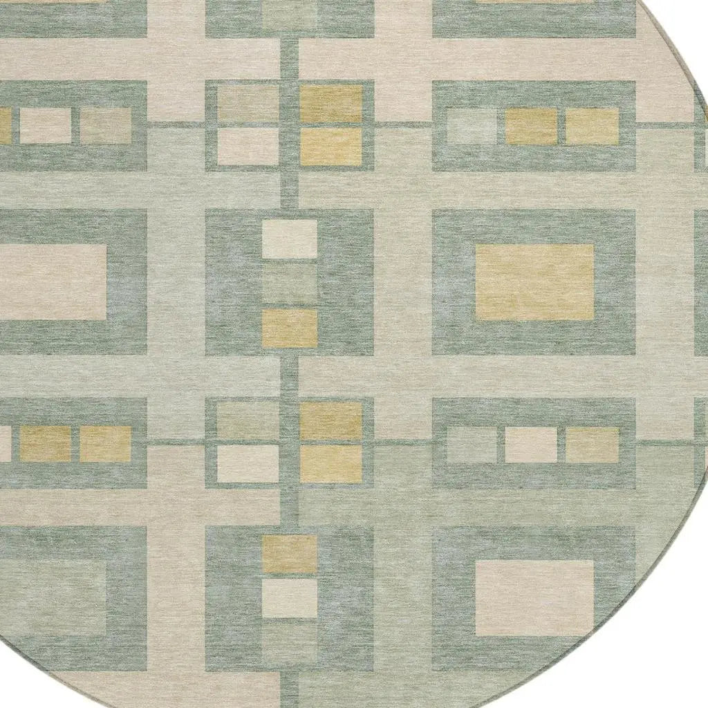 8' Sage And Green Round Geometric Washable Indoor Outdoor Area Rug Homeroots Outdoor