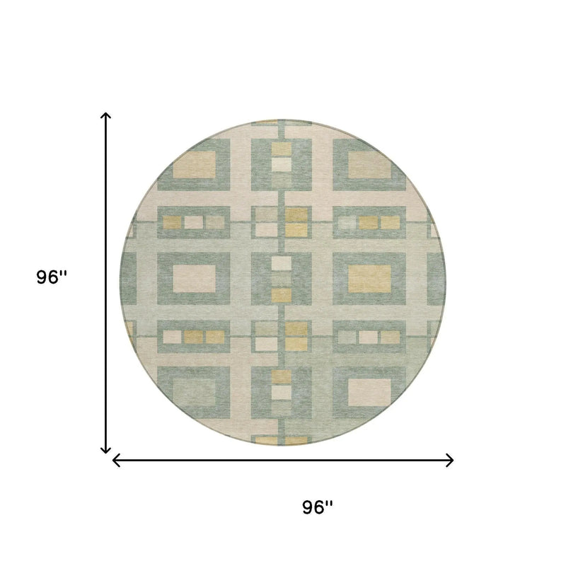 8' Sage And Green Round Geometric Washable Indoor Outdoor Area Rug Homeroots Outdoor
