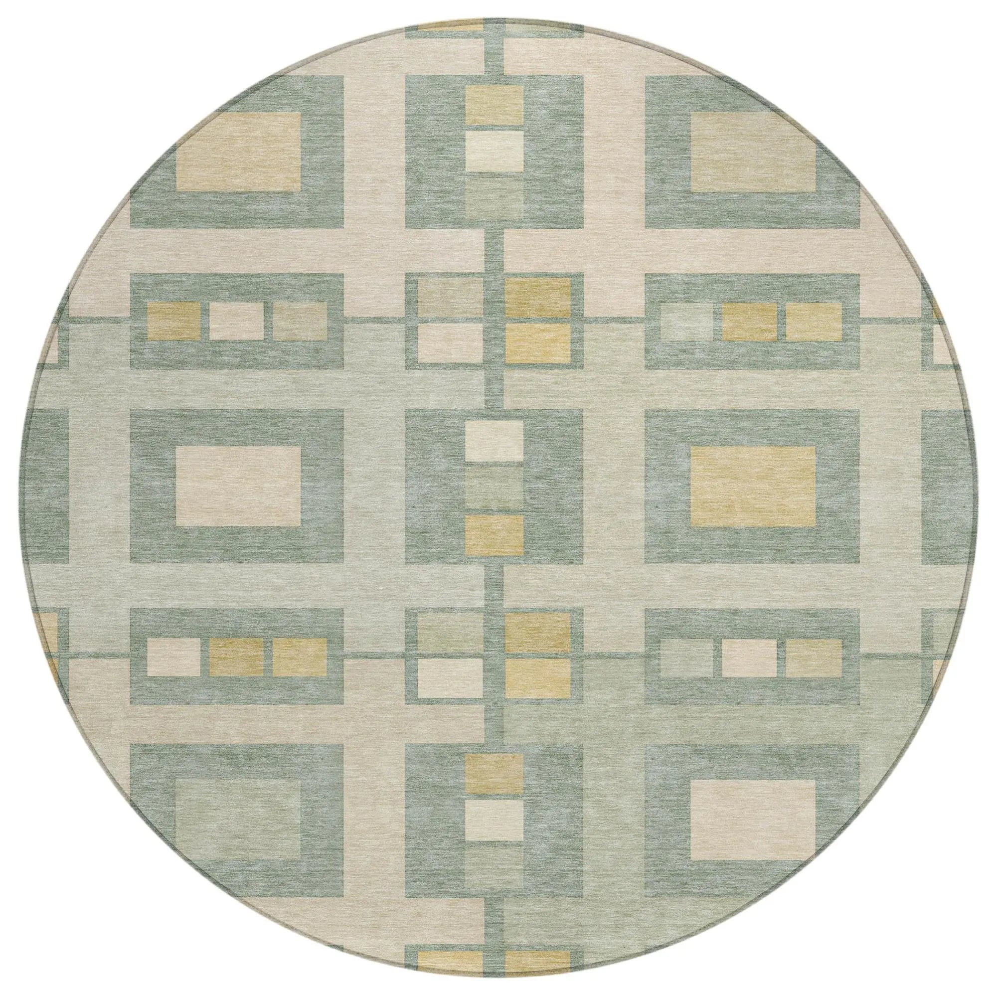 8' Sage And Green Round Geometric Washable Indoor Outdoor Area Rug Homeroots Outdoor