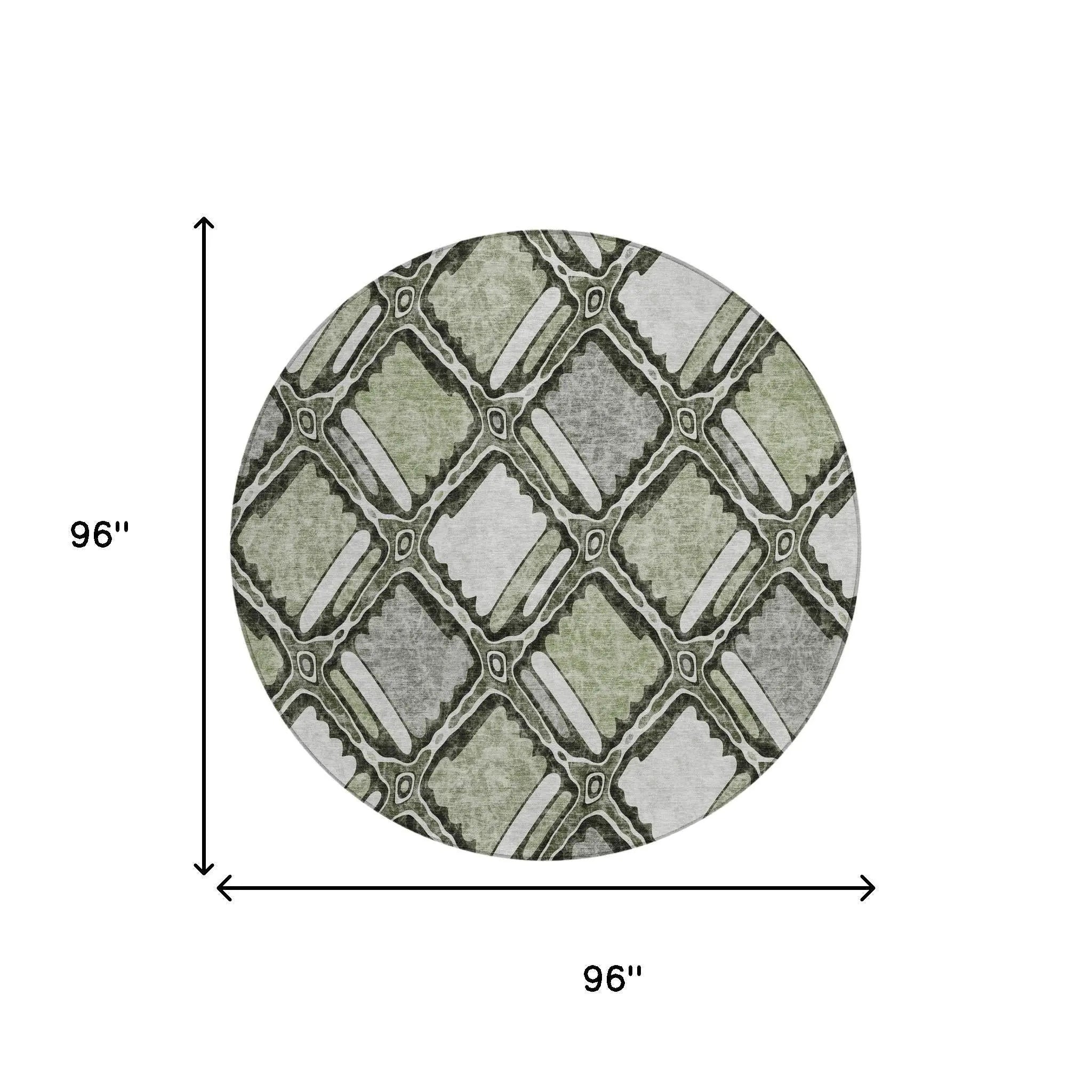 8' Sage And Green Round Geometric Washable Indoor Outdoor Area Rug Homeroots Outdoor