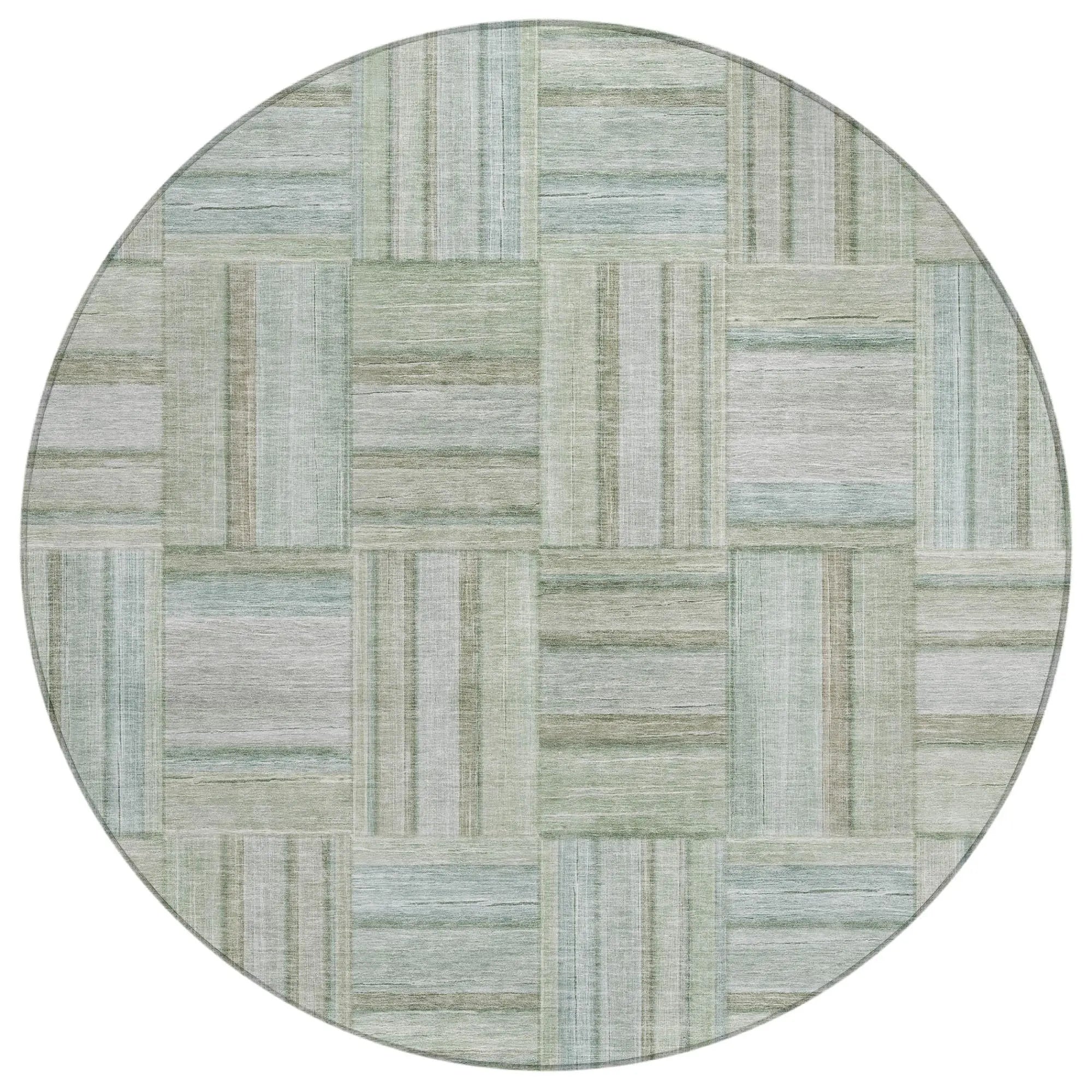 8' Sage And Green Round Geometric Washable Indoor Outdoor Area Rug Homeroots Outdoor