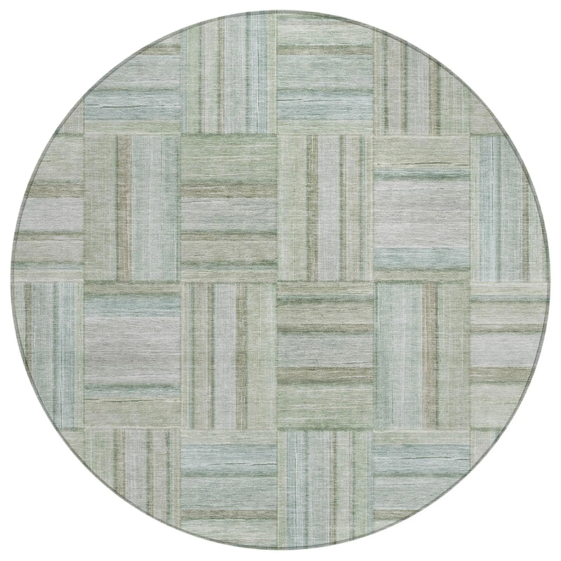 8' Sage And Green Round Geometric Washable Indoor Outdoor Area Rug Homeroots Outdoor