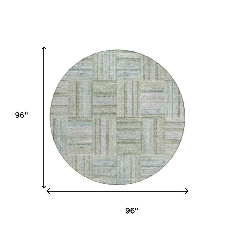8' Sage And Green Round Geometric Washable Indoor Outdoor Area Rug Homeroots Outdoor