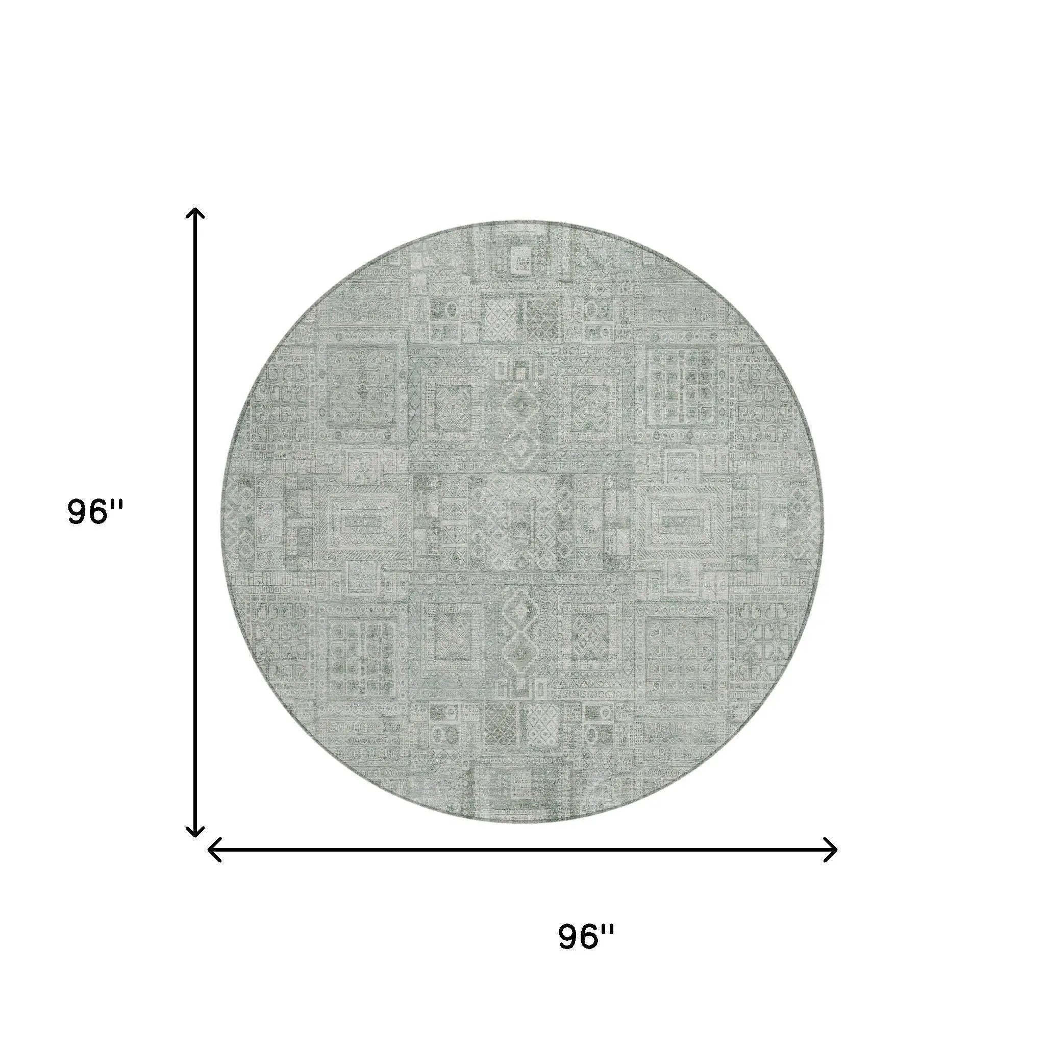 8' Sage And Green Round Oriental Washable Indoor Outdoor Area Rug Homeroots Outdoor