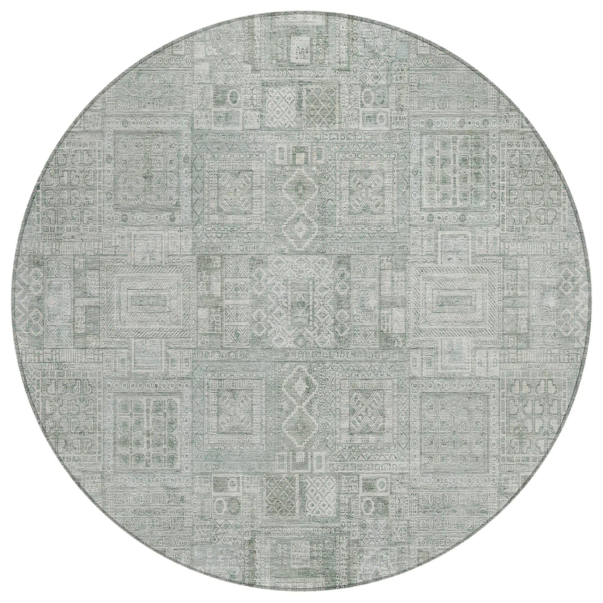 8' Sage And Green Round Oriental Washable Indoor Outdoor Area Rug Homeroots Outdoor