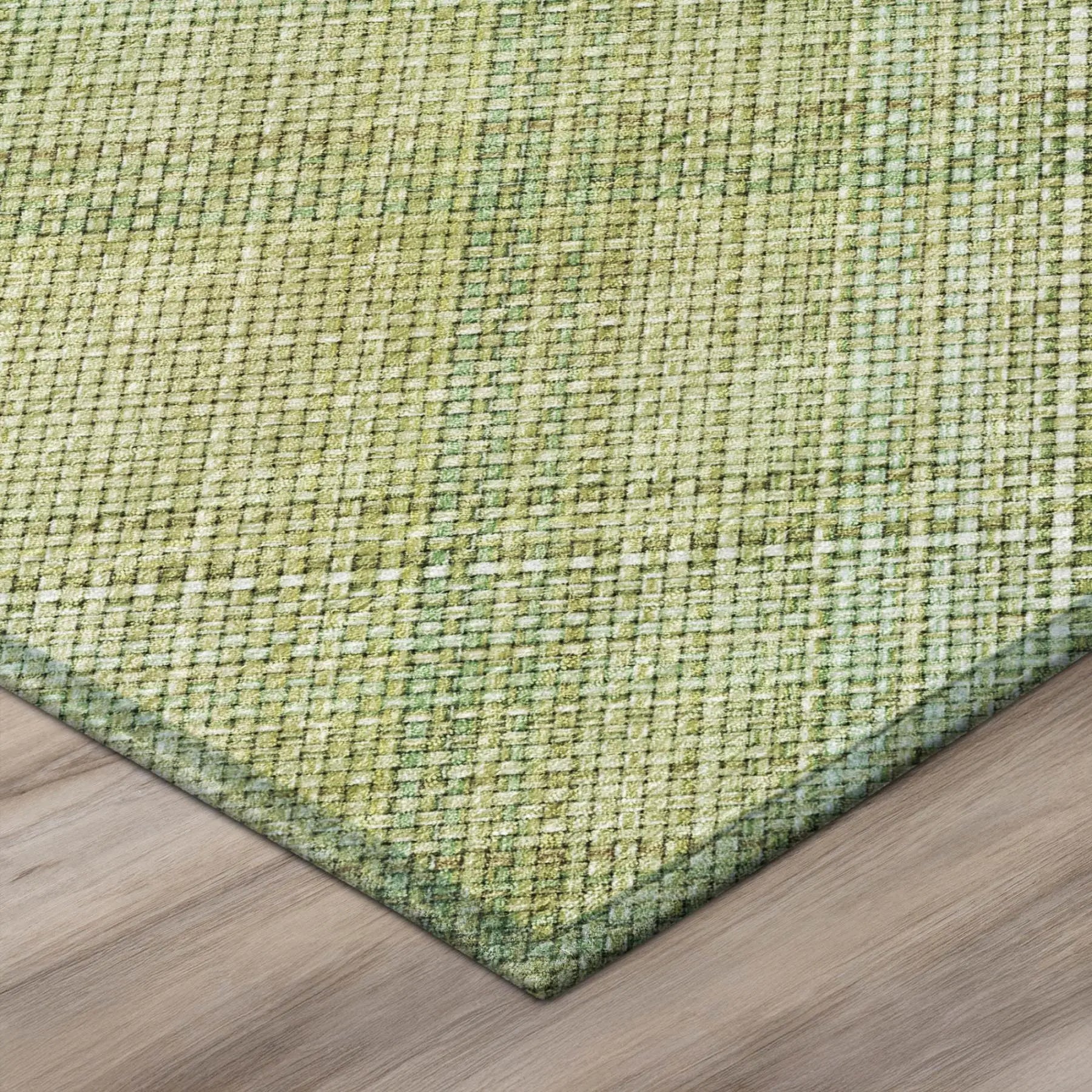 8' Sage And Green Round Plaid Washable Indoor Outdoor Area Rug Homeroots Outdoor