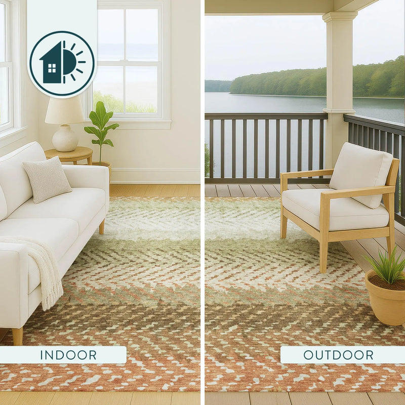 8' Sage And Green Round Striped Washable Indoor Outdoor Area Rug Homeroots Outdoor